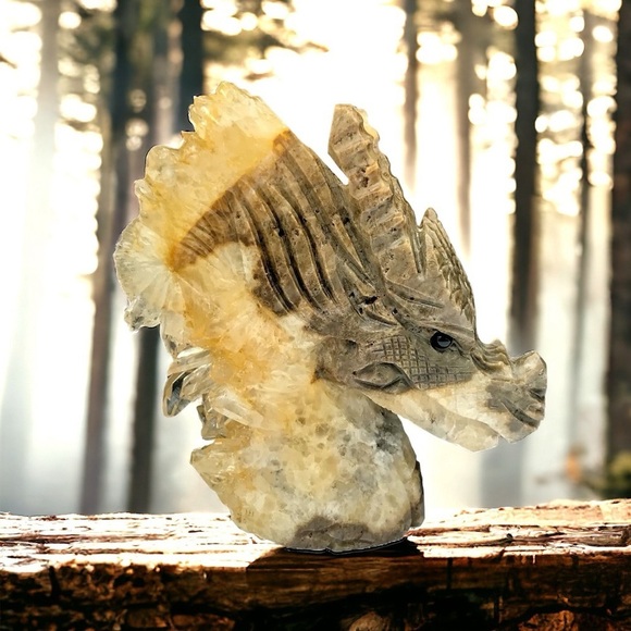 DRAGON MAGNIFICENT OOAK Hand Carved Natural Quartz Crystal Geode - Picture 3 of 4